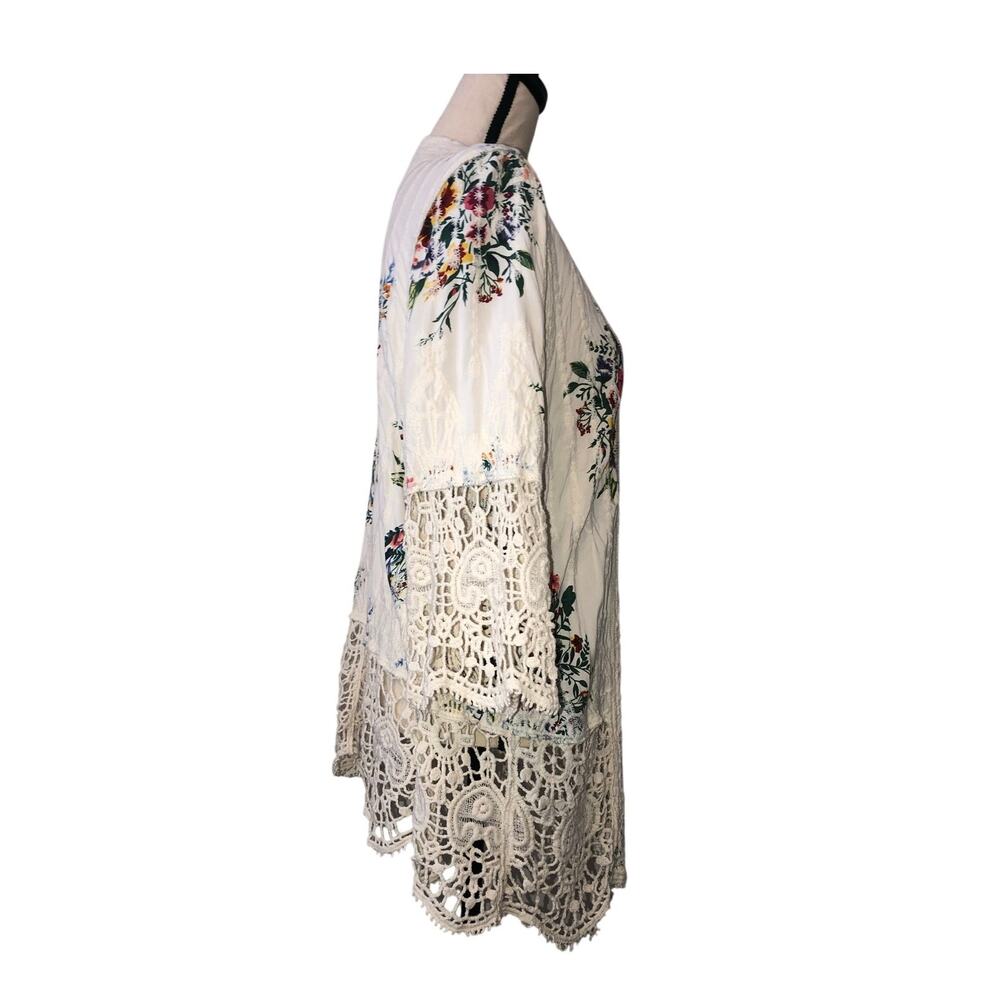 Solitaire Embroidered Kimono Size 1X Crochet Lace Cream Boho Festival Cottage - Picture 3 of 10
